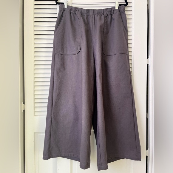 NWT Grae Cove Olina Linen Wide Leg Crop Pants w/ Pockets | Gray | XL - Picture 4 of 8